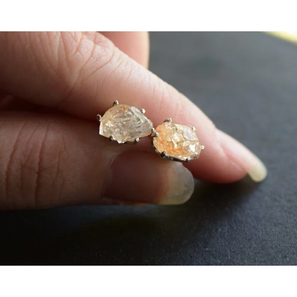 Lake County diamond earrings, 925 sterling silver, raw gemstones